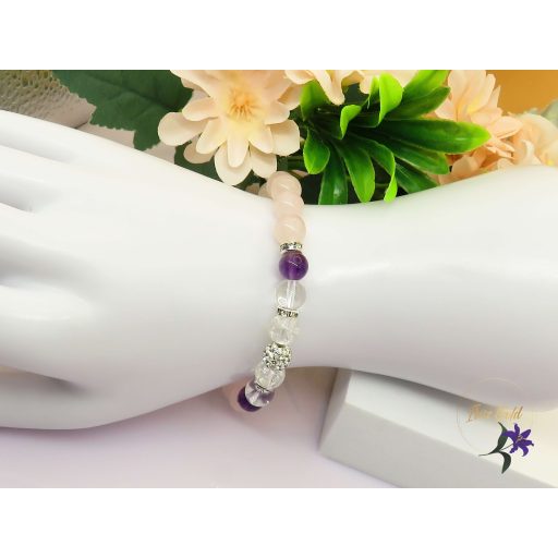 Ásvány karkötő rózsakvarc sambala gyönggyel 