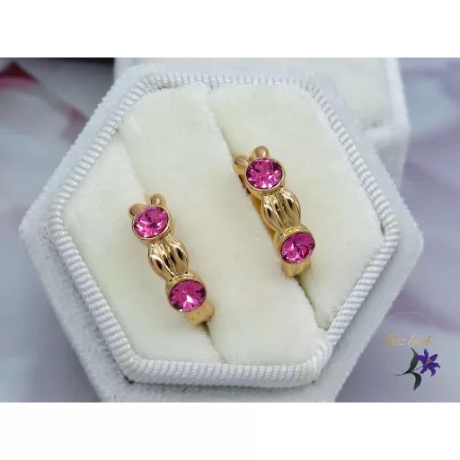 Amélia pink kristályköves karika fülbevaló-18K 