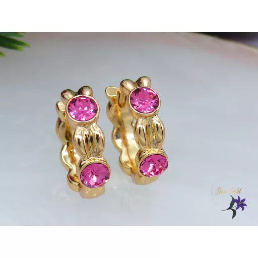 Amélia pink kristályköves karika fülbevaló-18K 