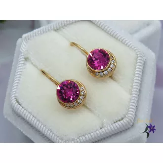 Delila pink kerek kristályköves fülbevaló-18K 