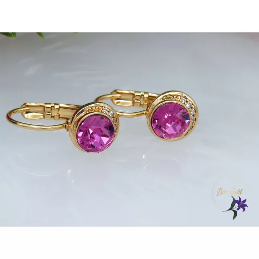 Delila pink kerek kristályköves fülbevaló-18K 