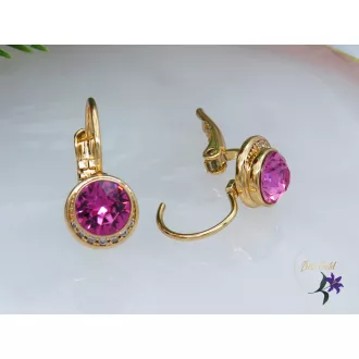 Delila pink kerek kristályköves fülbevaló-18K 