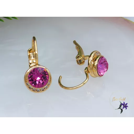 Delila pink kerek kristályköves fülbevaló-18K 