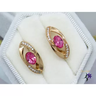 Heike antiallergén pink kristályköves fülbevaló-18K