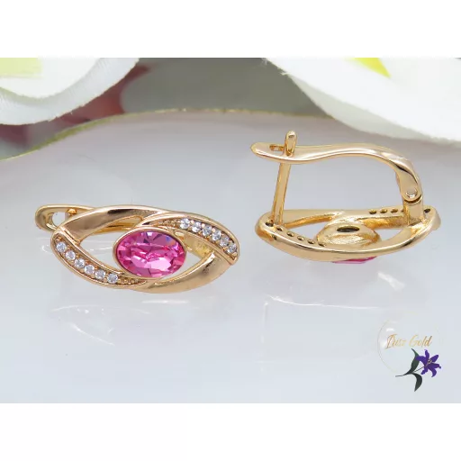 Heike antiallergén pink kristályköves fülbevaló-18K