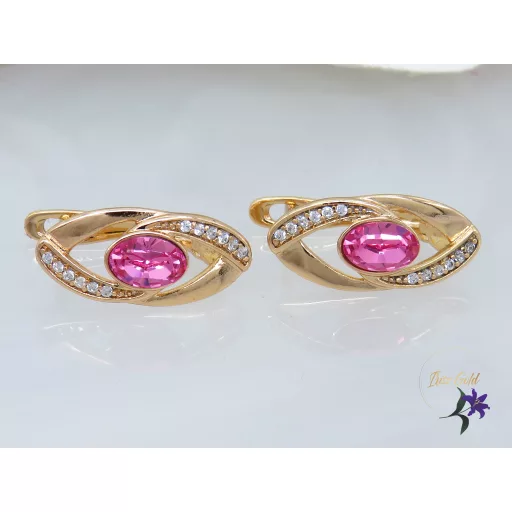 Heike antiallergén pink kristályköves fülbevaló-18K