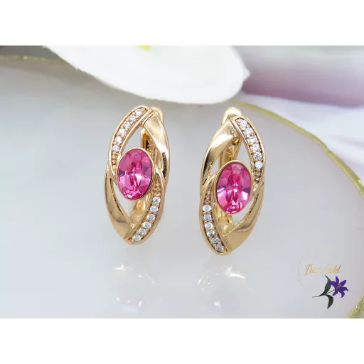 Heike antiallergén pink kristályköves fülbevaló-18K