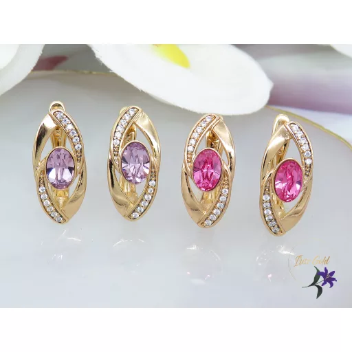 Heike antiallergén pink kristályköves fülbevaló-18K