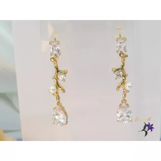   Dina gold filled hosszú csüngős fehér köves fülbevaló-18k 