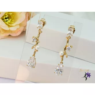   Dina gold filled hosszú csüngős fehér köves fülbevaló-18k 