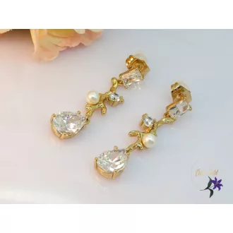   Dina gold filled hosszú csüngős fehér köves fülbevaló-18k 