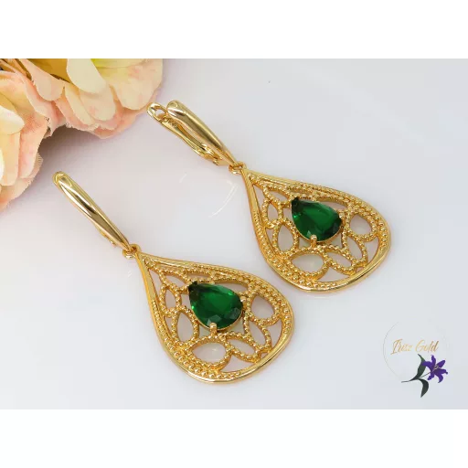 Arissza antiallergén zöld köves fülbevaló-18K 