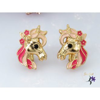 Gvinett antiallergén unikornis fülbevaló-pink-18K 