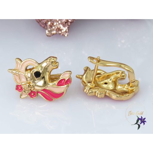 Gvinett antiallergén unikornis fülbevaló-pink-18K 