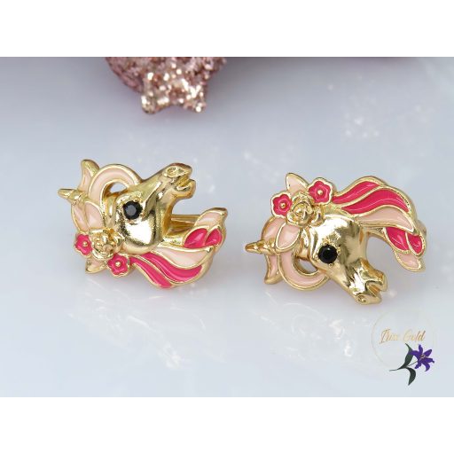Gvinett antiallergén unikornis fülbevaló-pink-18K 