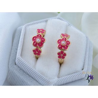 Jara antiallergén pink kisvirágos fülbevaló-18K 