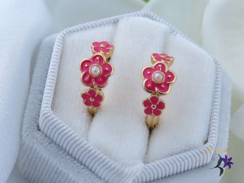 Jara antiallergén pink kisvirágos fülbevaló-18K 