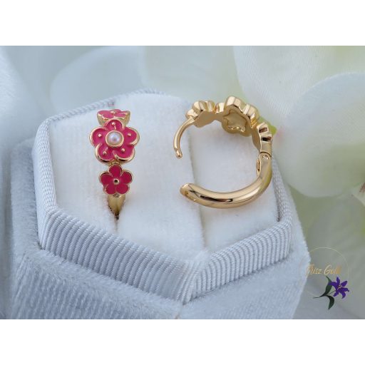 Jara antiallergén pink kisvirágos fülbevaló-18K 