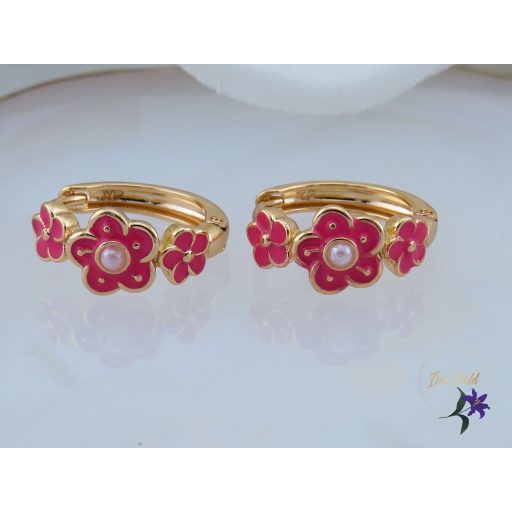 Jara antiallergén pink kisvirágos fülbevaló-18K 