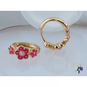 Jara antiallergén pink kisvirágos fülbevaló-18K 