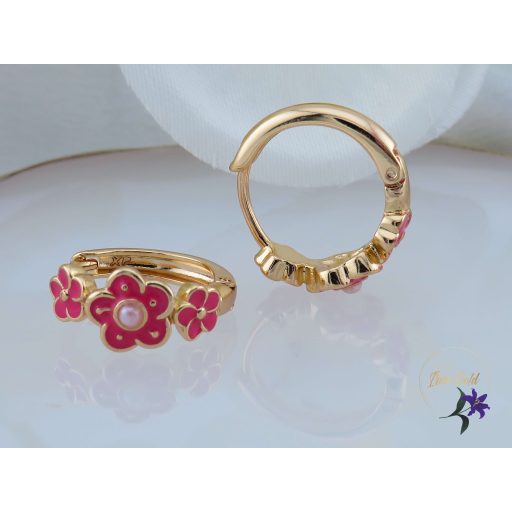 Jara antiallergén pink kisvirágos fülbevaló-18K 