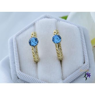   Kármin antiallergén karika fülbevaló középen kék swarovski kővel-14K 