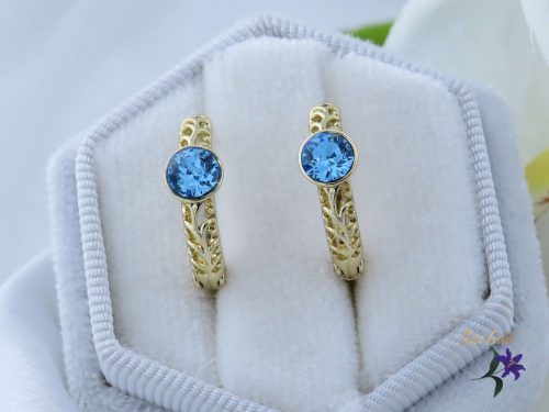 Kármin antiallergén karika fülbevaló középen kék swarovski kővel-14K 