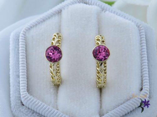 Kármin antiallergén karika fülbevaló középen pink swarovski kővel-14K 