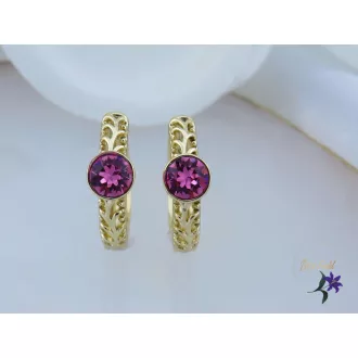   Kármin antiallergén karika fülbevaló középen pink skristályköves -14K 