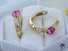 Kármin antiallergén karika fülbevaló középen pink swarovski kővel-14K 