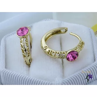   Kármin antiallergén karika fülbevaló középen pink skristályköves -14K 