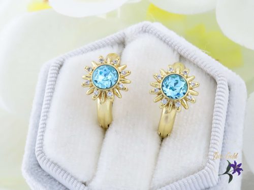 Henia antiallergén kék swarovski köves virág fülbevaló-14K 