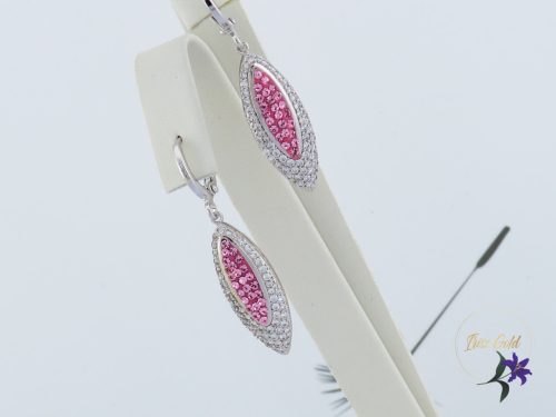 Xuping antiallergén Swarovski roszaszín köves csüngős fülbevaló-ródium 