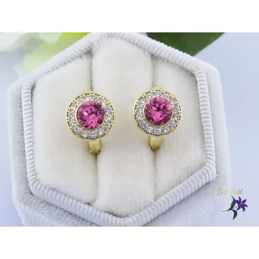 Kélia antiallergén keres pink Swavrovski köves fülbevaló-14K