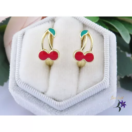 Cherry antiallergén páros cseresznye fülbevaló -14K 