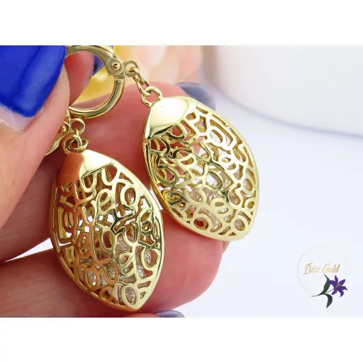 Anriett goldfilled csipkemintázatú csüngős fülbevaló-14K 