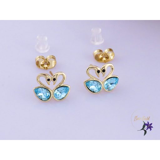 Dzsenna antiallergén kék kristályköves hattyú fülbevaló-14K