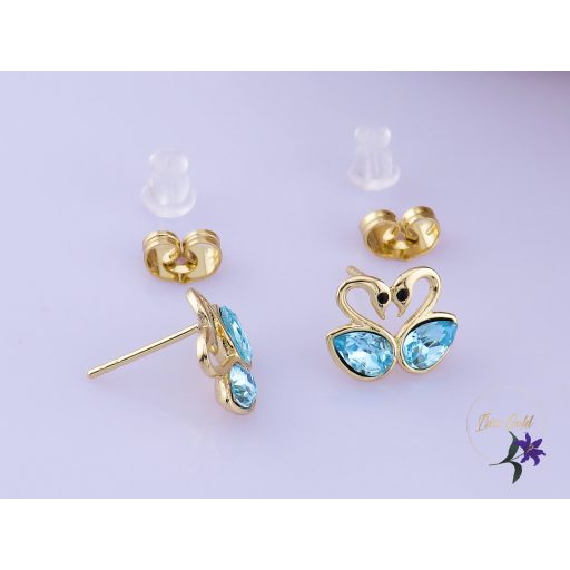 Dzsenna antiallergén kék kristályköves hattyú fülbevaló-14K