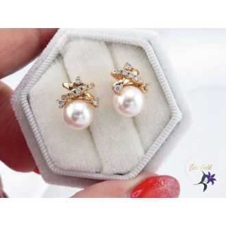 Delani antiallergén fehér gyöngy fülvevaló-14K 