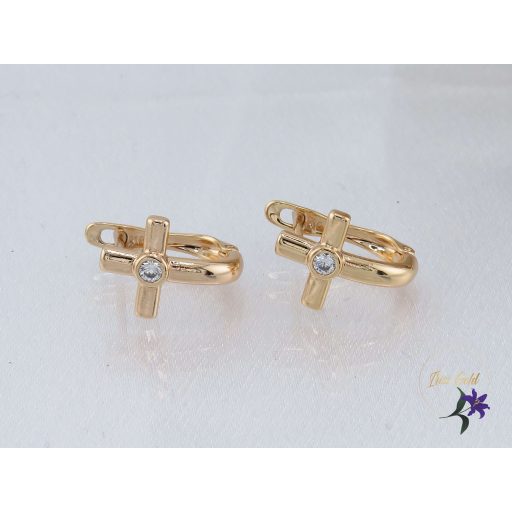 Eja antiallergén kiskereszt fülbevaló pici kővel-18K