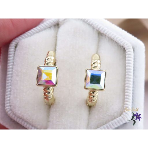 Jola antiallergén fehér szinváltós kristályköves karika fülbevaló-14K 