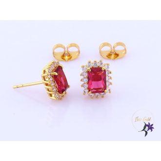   Ameli antiallergén pirosköves fülbevaló kis fehér kövekkel-14K 