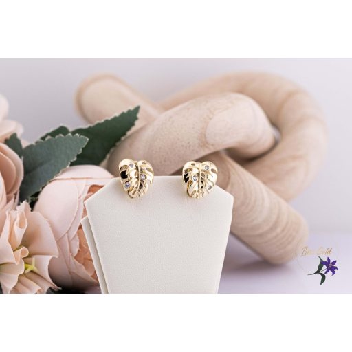 Röné antiallergén levél alakú fülbevaló kis kövekkel -14K