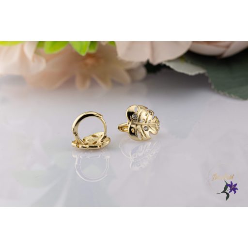 Röné antiallergén levél alakú fülbevaló kis kövekkel -14K