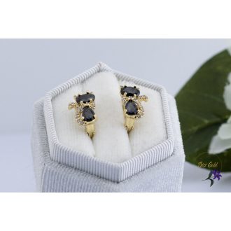 Bóra antiallergén fekete köves cica fülbevaló-14K 