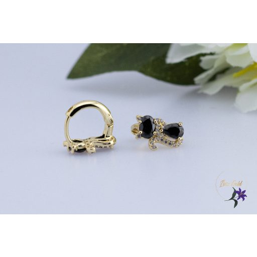 Bóra antiallergén fekete köves cica fülbevaló-14K 