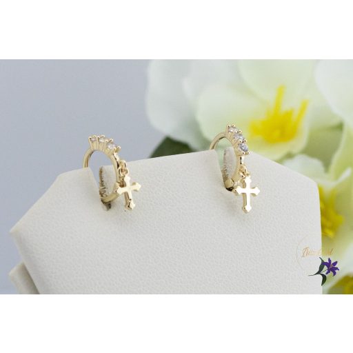 Ené antiallergén kislány kiskarika fülbevaló  pici kereszt csüngővel-14K 