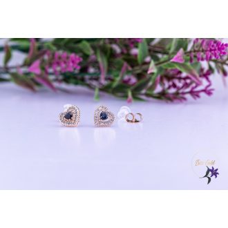   Birgid antiallergén sziv alakú fülbevaló fekete kővel-18K 