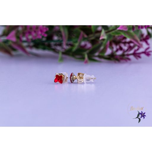 Döniz antiallergén kristályköved pirosköves fülbevaló-18K