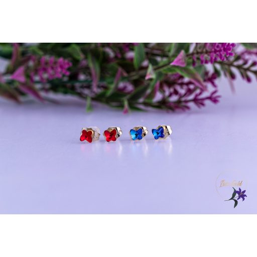 Döniz antiallergén kristályköved pirosköves fülbevaló-18K